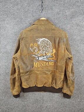 Rare Vintage P-51 Mustang Leather Flight Bomber Jacket - Distressed Brown